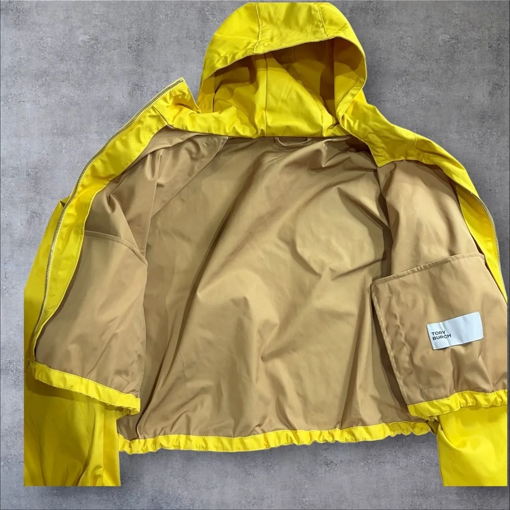Tory Burch Tory Sport Cropped Windbreaker Jacket‎ Yellow Hooded Size Small